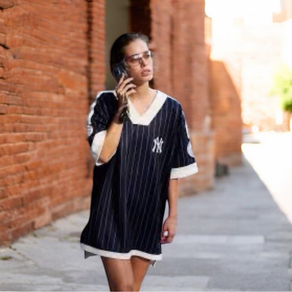 New York Yankees Free People x The Wild Collective Jersey Dress L MLB Pinstripe